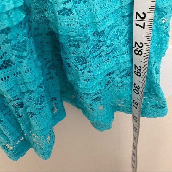 Aqua blue teal lace A Line Dress child 14/juniors - Picture 5 of 6